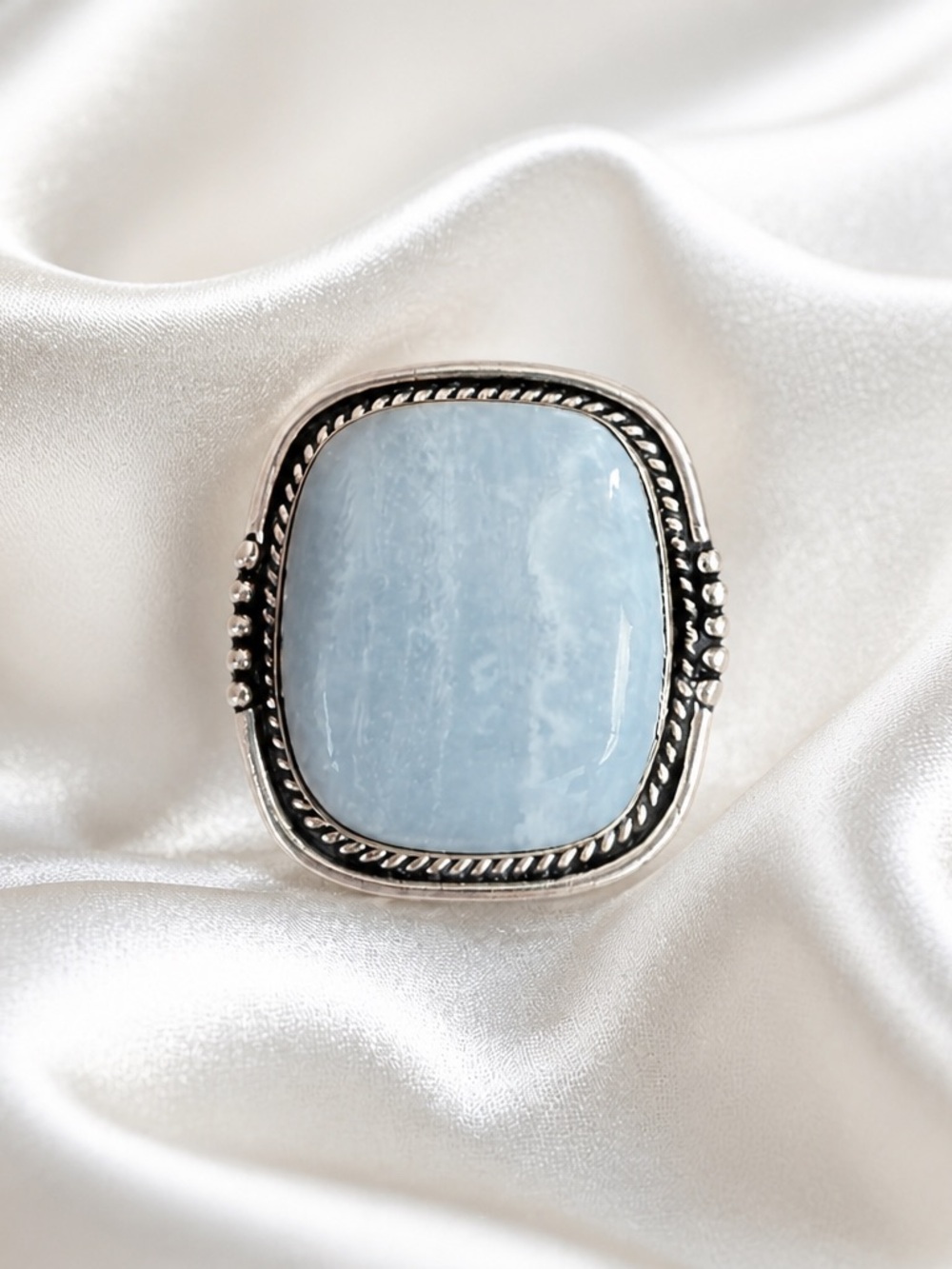 Sz 9 Sterling Silver Owyhee Opal rope edge bezel set Statement Ring